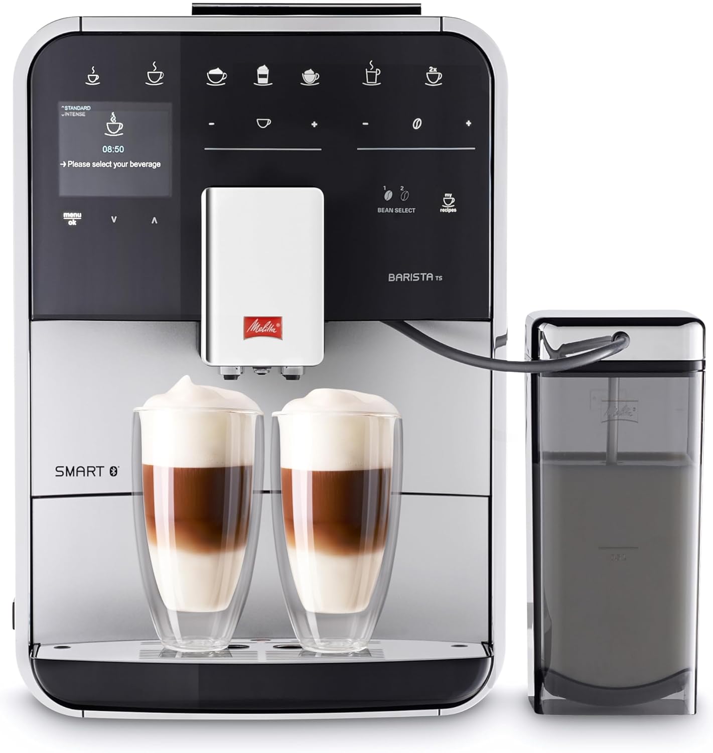 Melitta Caffeo Barista TS Smart F850-101 Fully Automatic Coffee Machine with Milk Container Smartphone Control with Connect App One Touch Function Pro Aqua